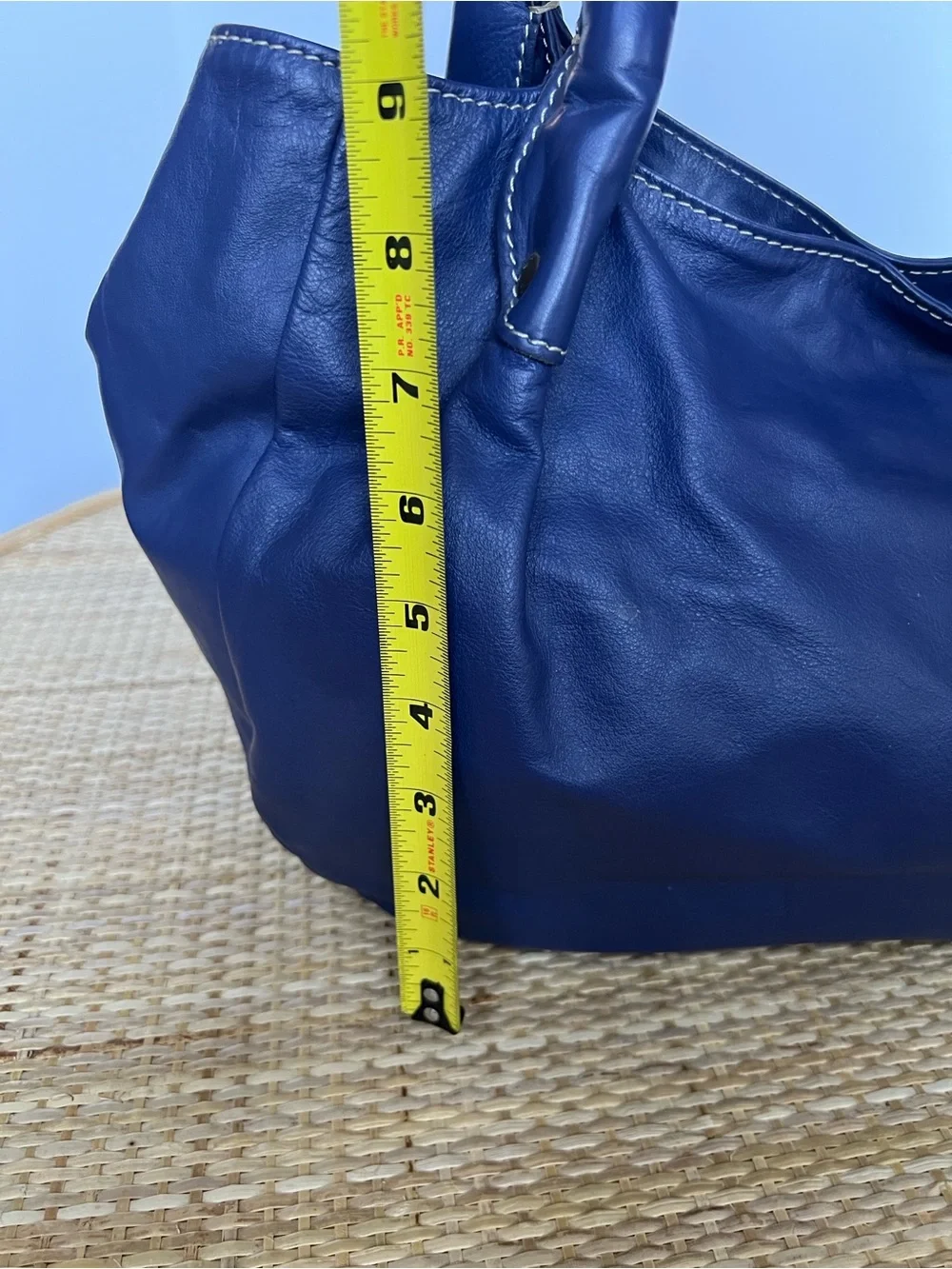 Boden Blue Leather Hobo Slouch Shop Tote Bag 100% Cotton Lining Vintage 90s Y2K